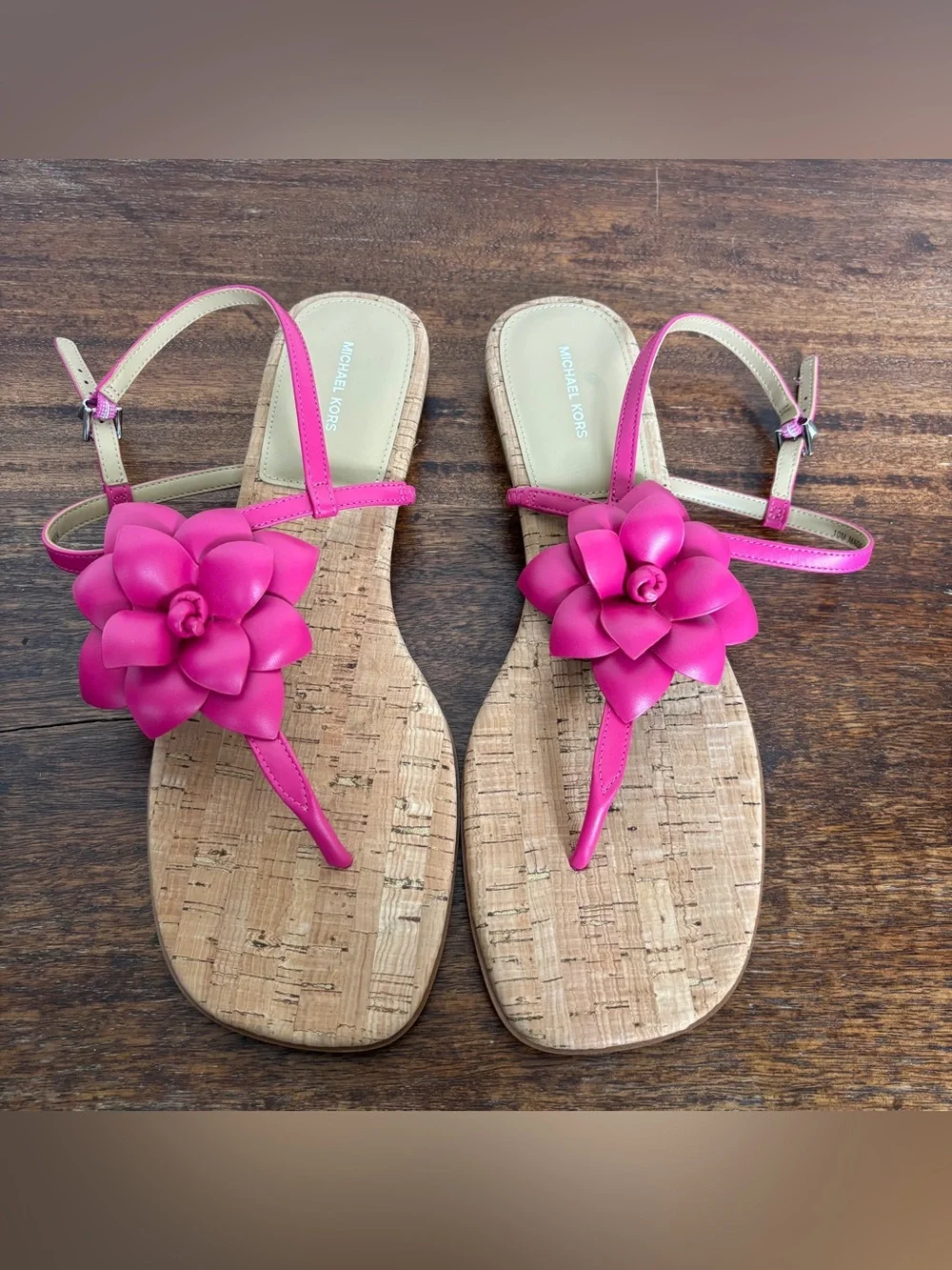 New! Michael Kors Women Jacie Floral Embellished Leather T-Strap Sandal Pink 10